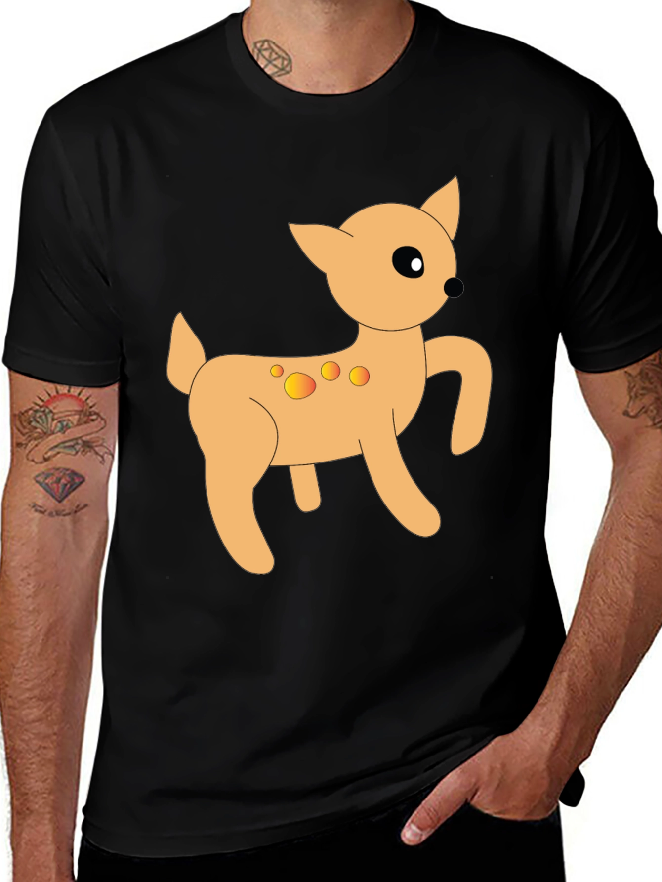 Variant 21 of Cartoon Deer Graphic Tee - Stylish Black T-Shirt