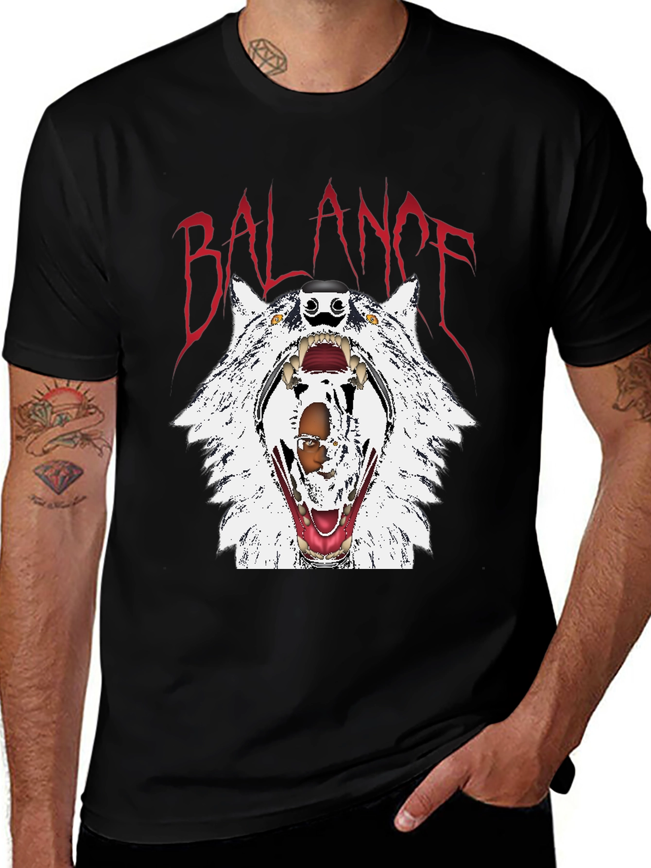 Variant 16 of Balance Wolf Graphic Tee - Edgy Streetwear