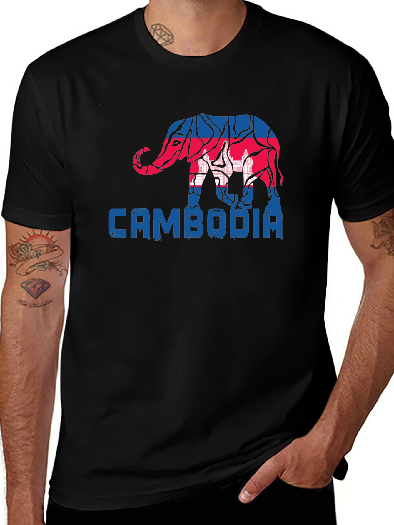 Cambodia Elephant Flag Graphic T-Shirt