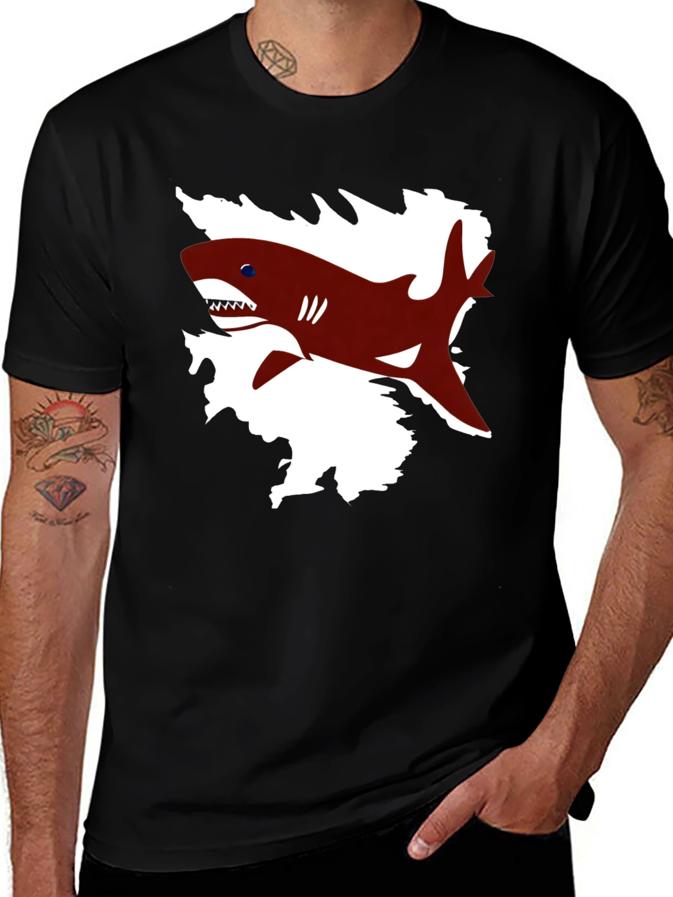 Black Shark Graphic Print Black T-Shirt main image