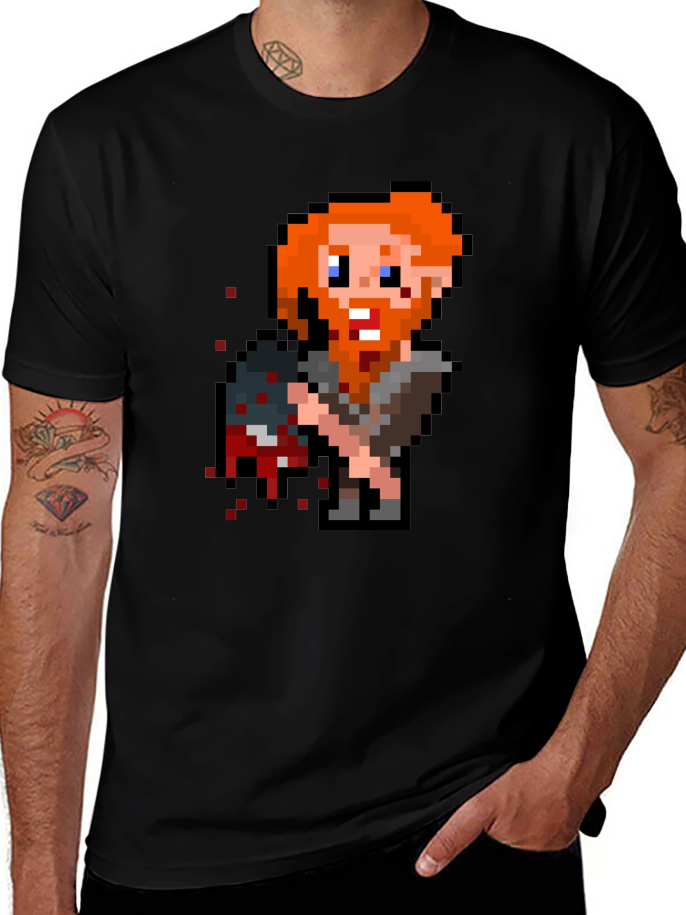 Black Pixelated Viking T-Shirt - Retro Gaming Tee main image