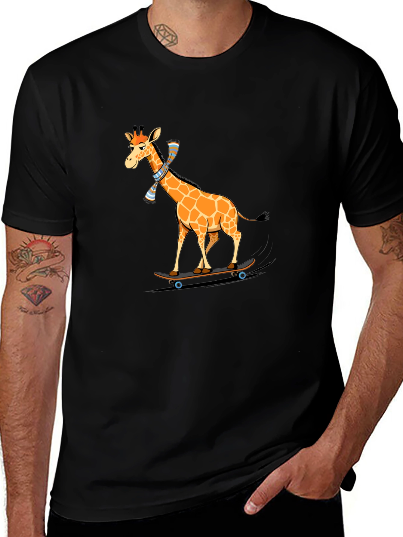 Variant 19 of Giraffe Skateboard T-Shirt - Cool Cartoon Design