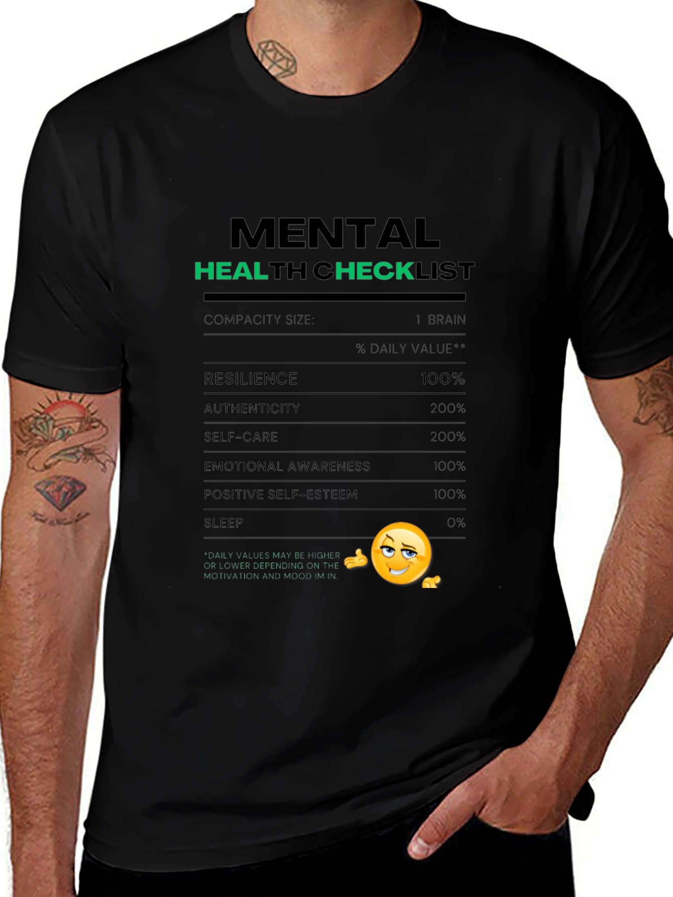 Variant 12 of Mental Health Checklist T-Shirt - Black