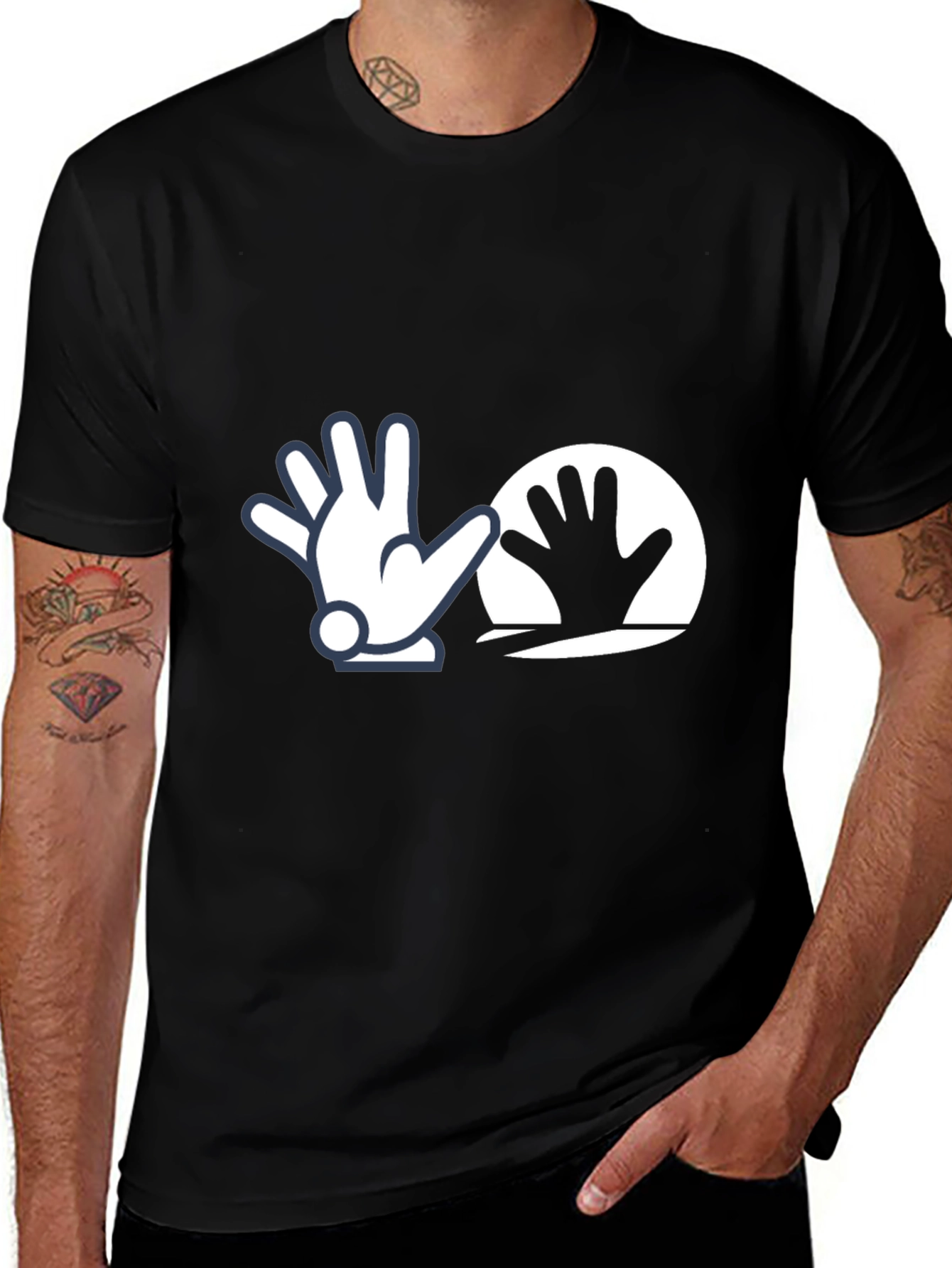 Variant 12 of Funny Cartoon Hand Graphic Tee - Black Cotton Shirt
