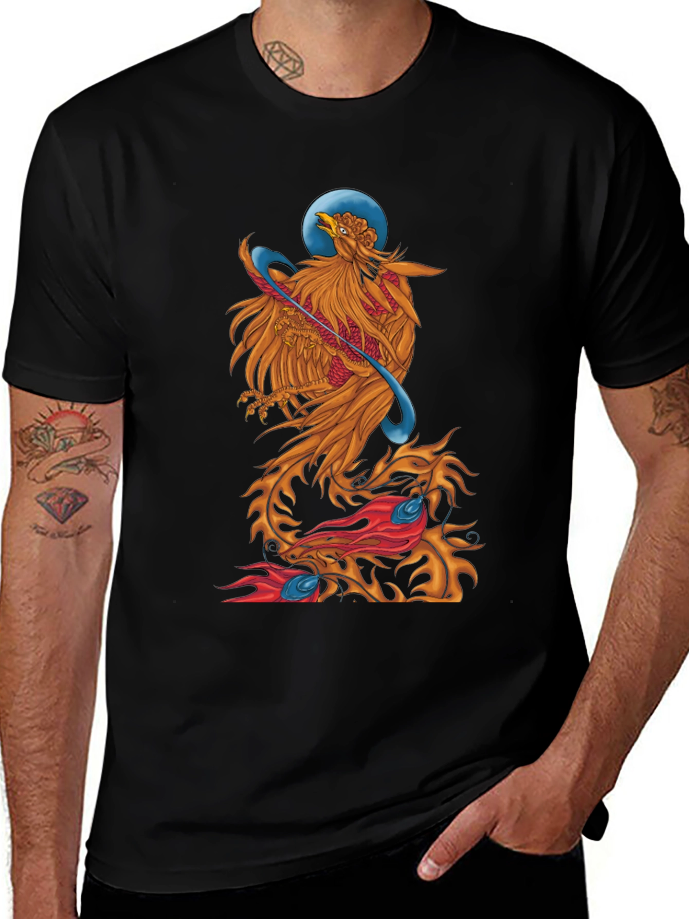 Variant 29 of Phoenix Dragon Graphic Print Black T-Shirt
