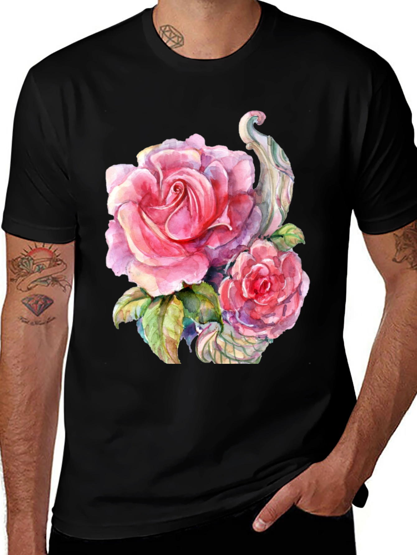 Variant 9 of Floral Rose Graphic Black T-Shirt