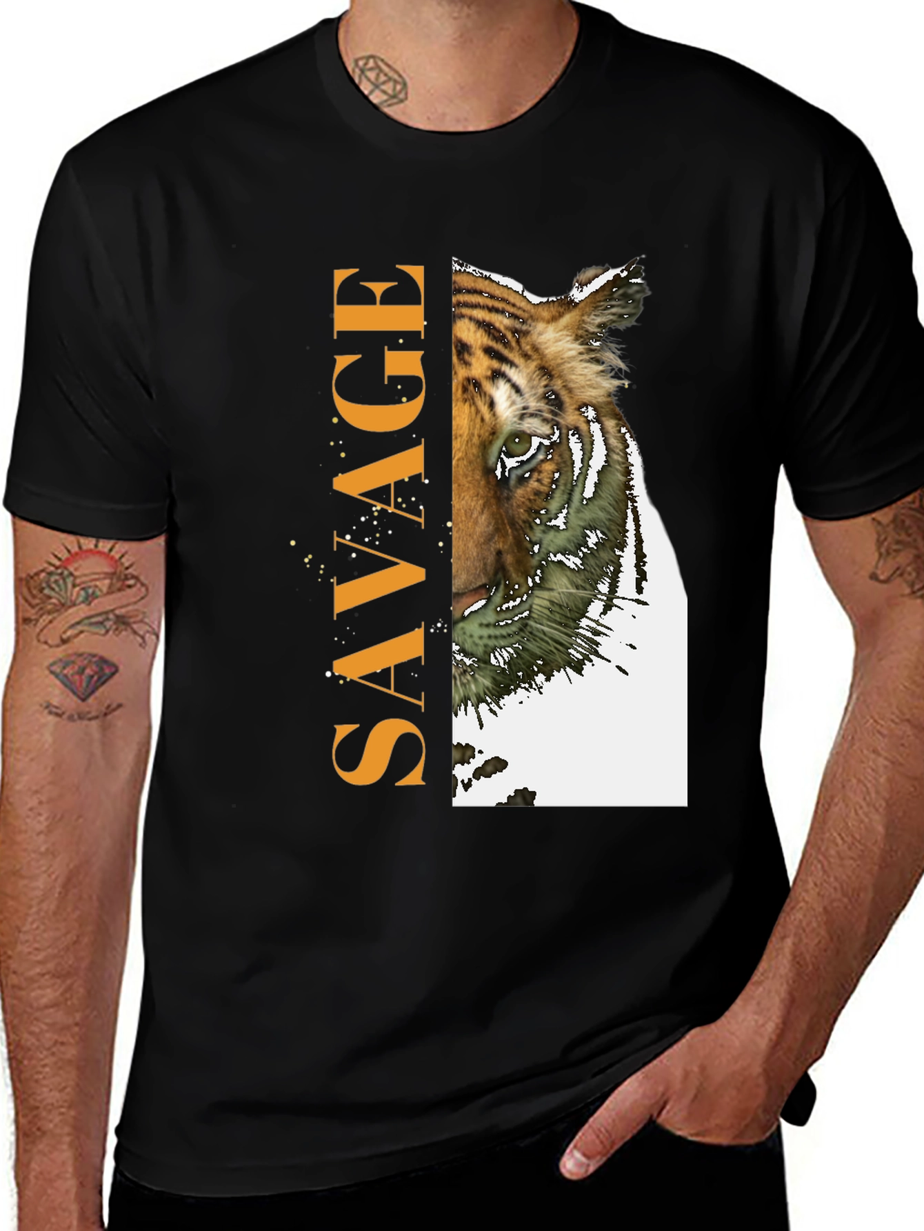 Variant 6 of Savage Tiger Graphic Tee - Black Cotton T-Shirt