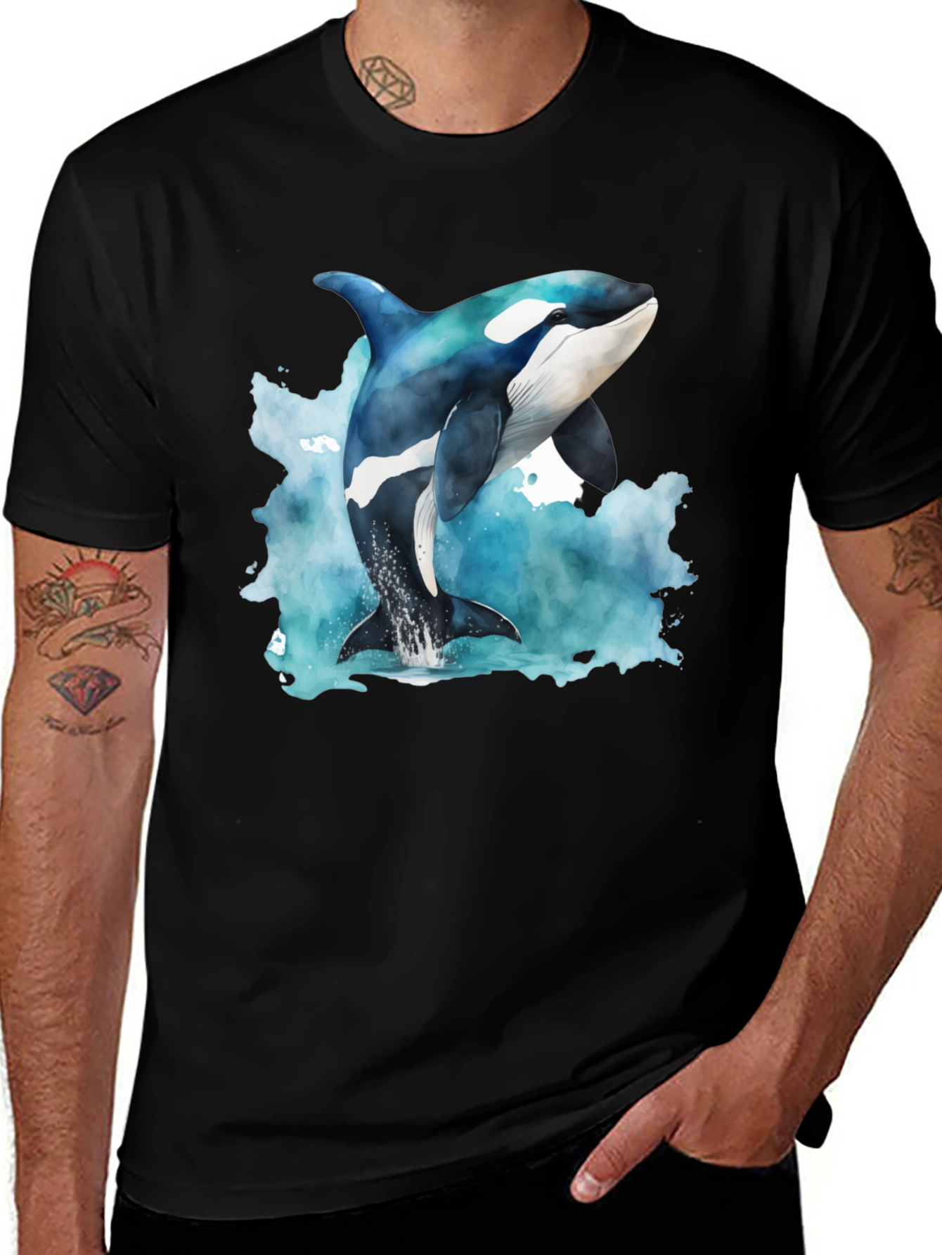 Orca Whale Graphic Tee - Black Cotton T-Shirt