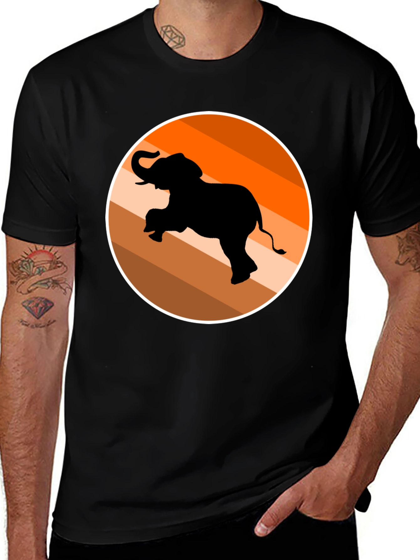 Variant 21 of Elephant Silhouette T-Shirt - Orange Retro Design