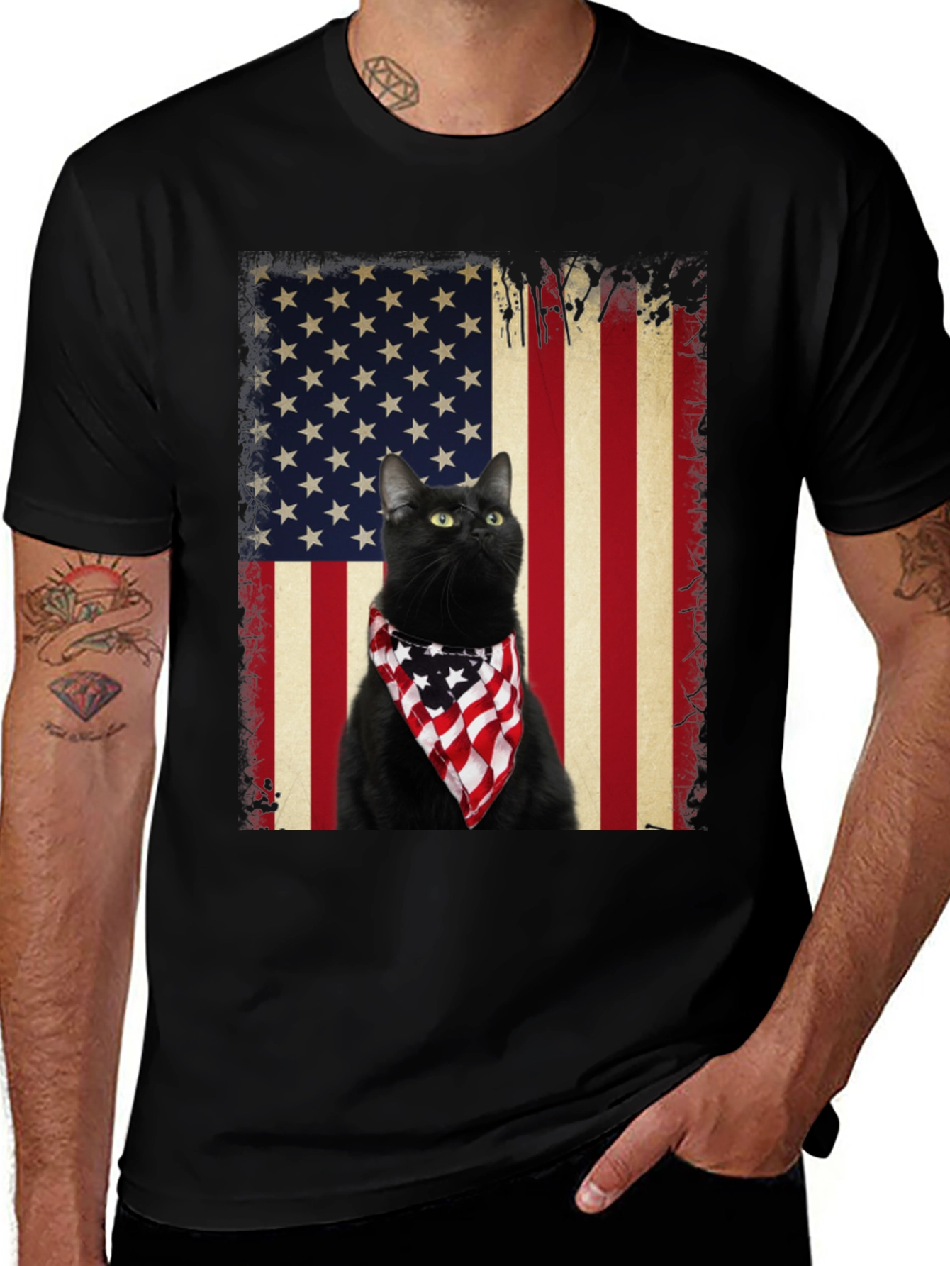 Variant 15 of Patriotic Cat USA Flag Graphic T-Shirt