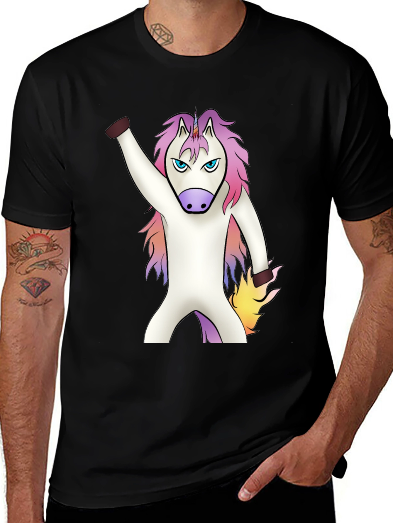 Variant 28 of Angry Unicorn T-Shirt - Black Cotton Tee