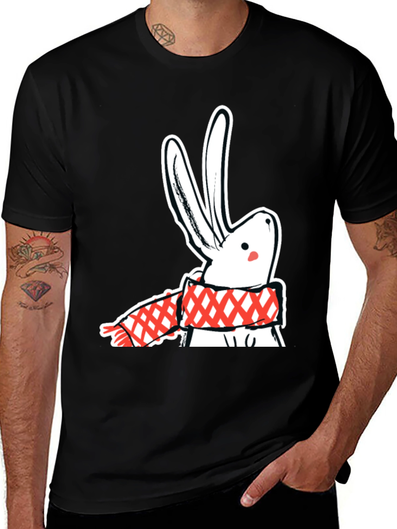 Black Black T-Shirt with Rabbit & Scarf Graphic main image