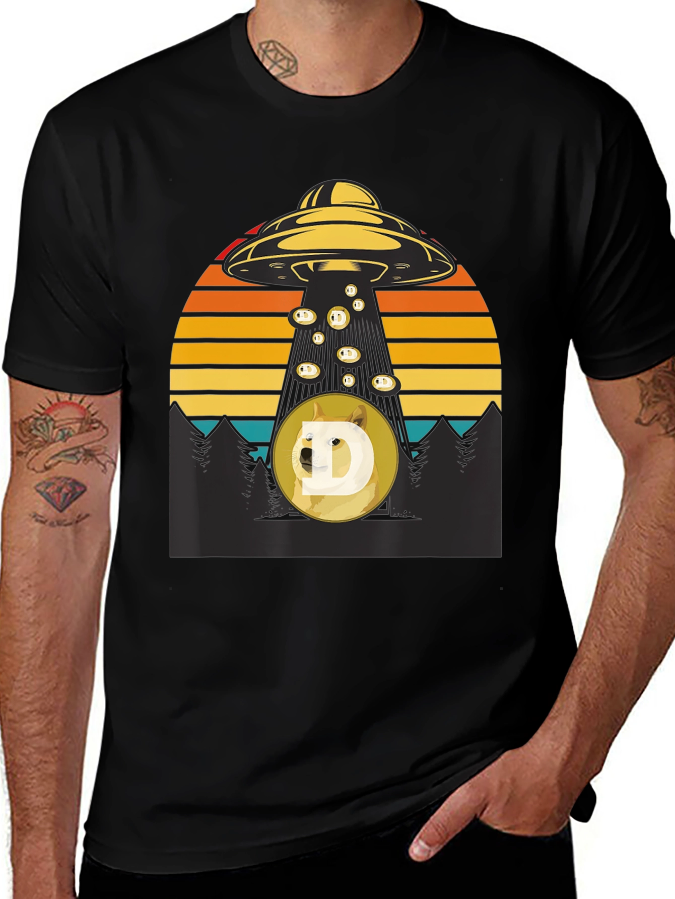Variant 24 of UFO Abducting Doge Crypto T-Shirt
