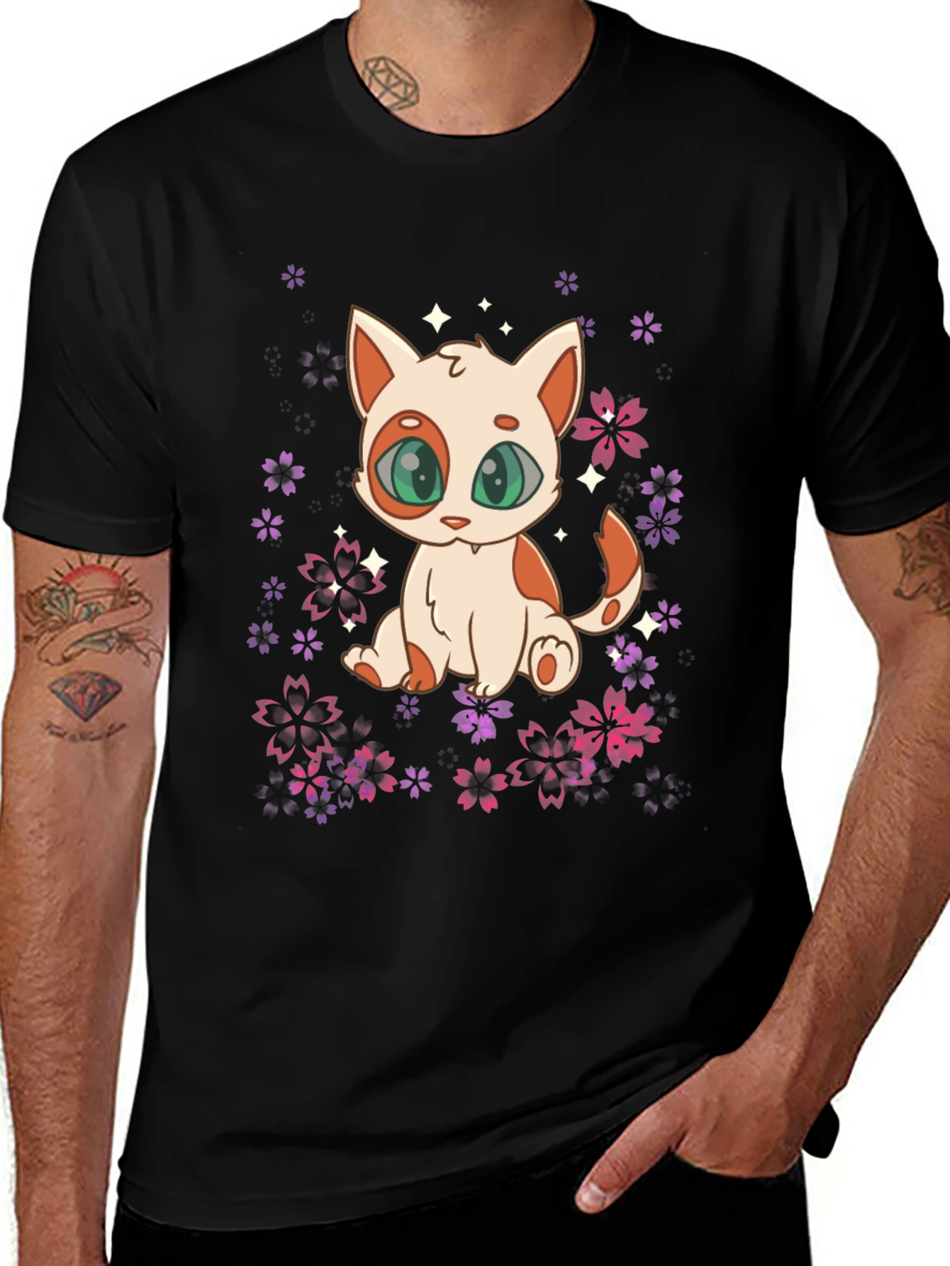 Variant 21 of Cute Anime Cat Floral T-Shirt