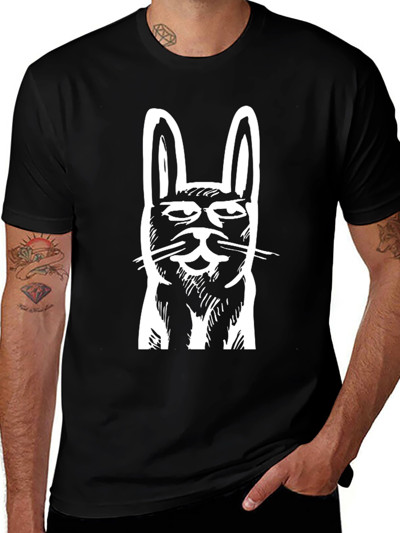 Variant 19 of Cool Rabbit Graphic Black T-Shirt