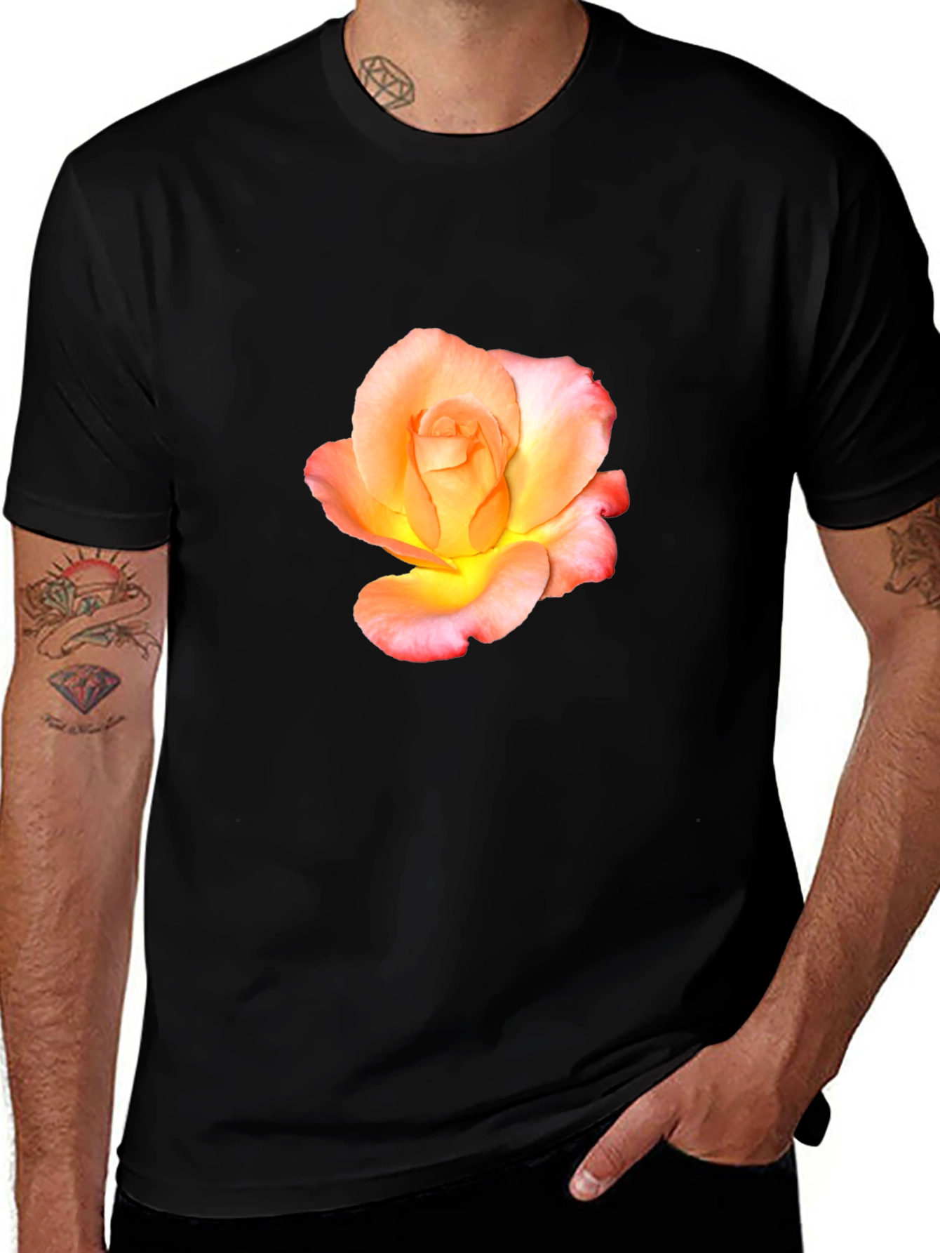Variant 6 of Men's Black T-shirt with Rose Graphic