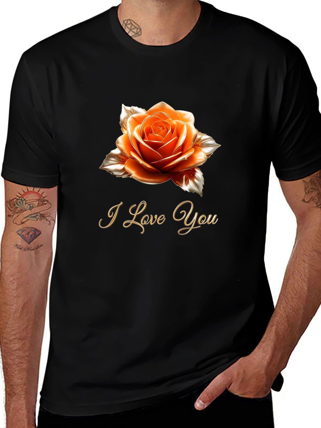 Variant 8 of Rose 'I Love You' Graphic Tee - Romantic Black T-Shirt