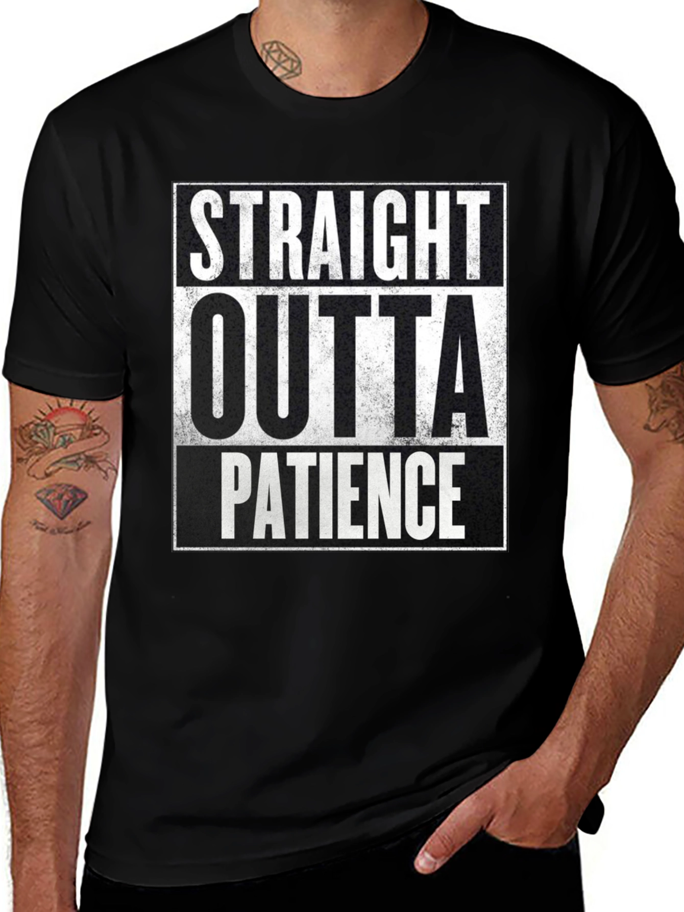Variant 10 of Straight Outta Patience Graphic Tee - Black Cotton