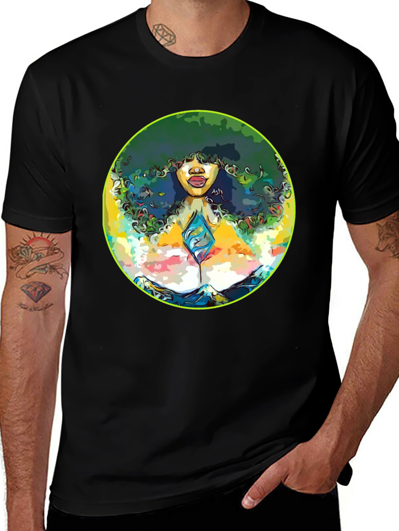 Afro Woman Graphic Tee - Artistic Portrait T-Shirt