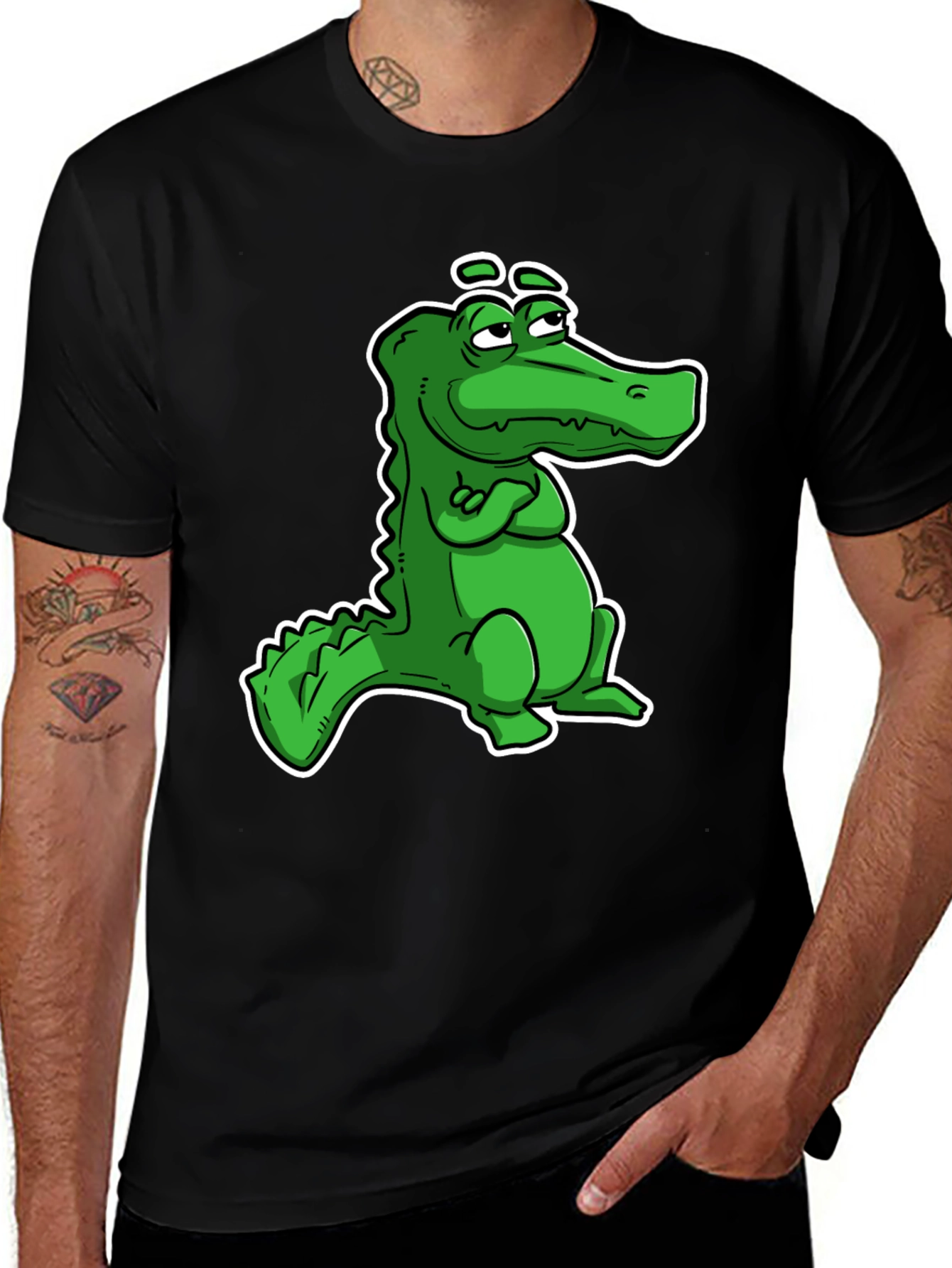 Variant 22 of Cool Alligator Cartoon Black T-Shirt