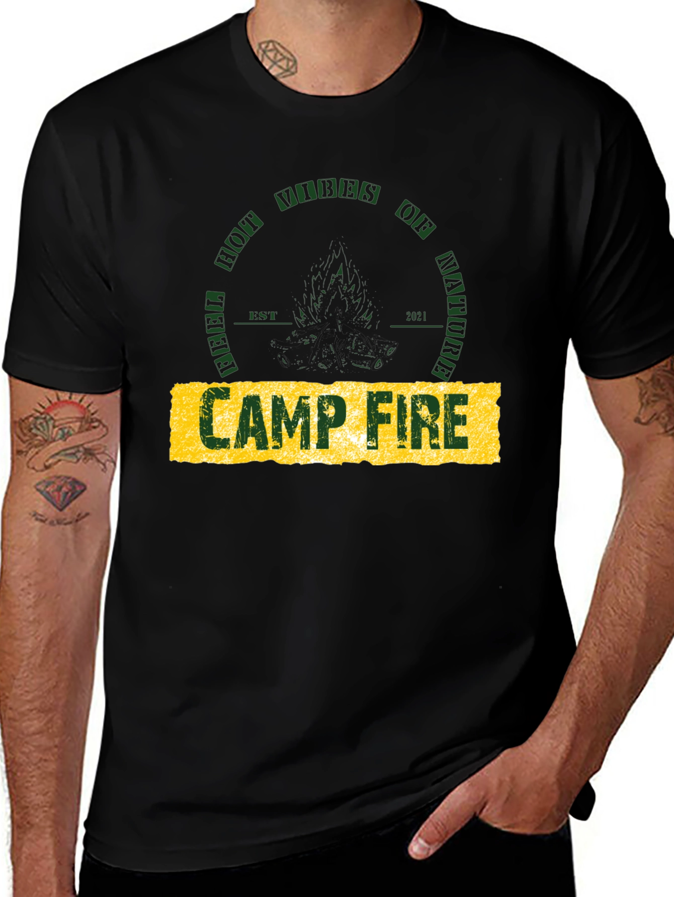 Variant 25 of Campfire Nature Vibes Graphic Tee - Black Cotton T-Shirt