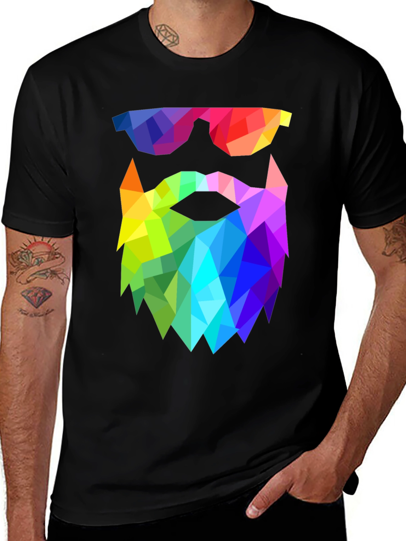 Variant 24 of Geometric Beard T-Shirt - Rainbow Triangle Design