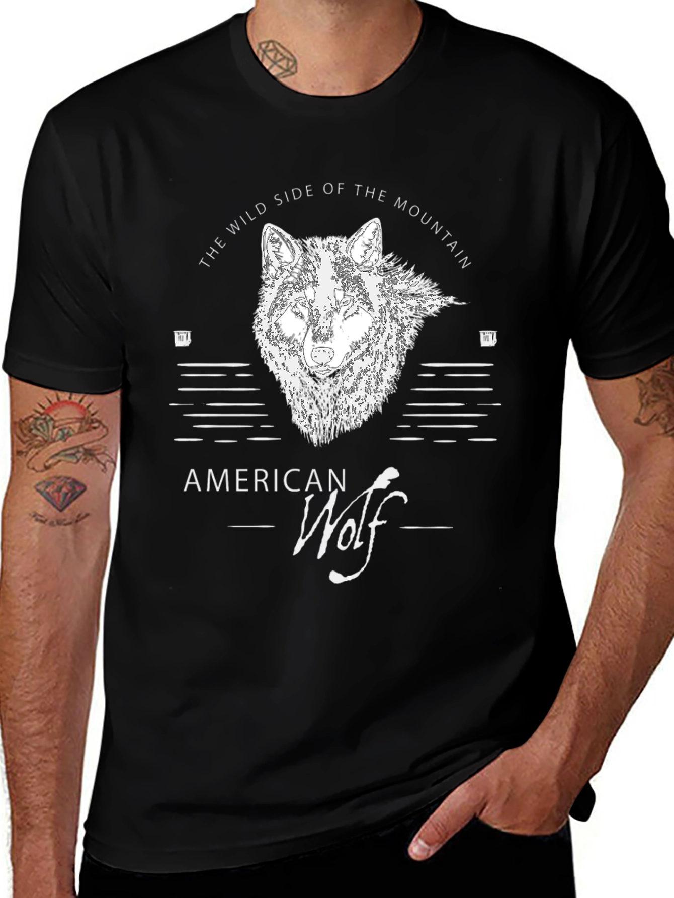 Variant 24 of American Wolf Graphic T-Shirt - Wild Side of the Mountain Tee