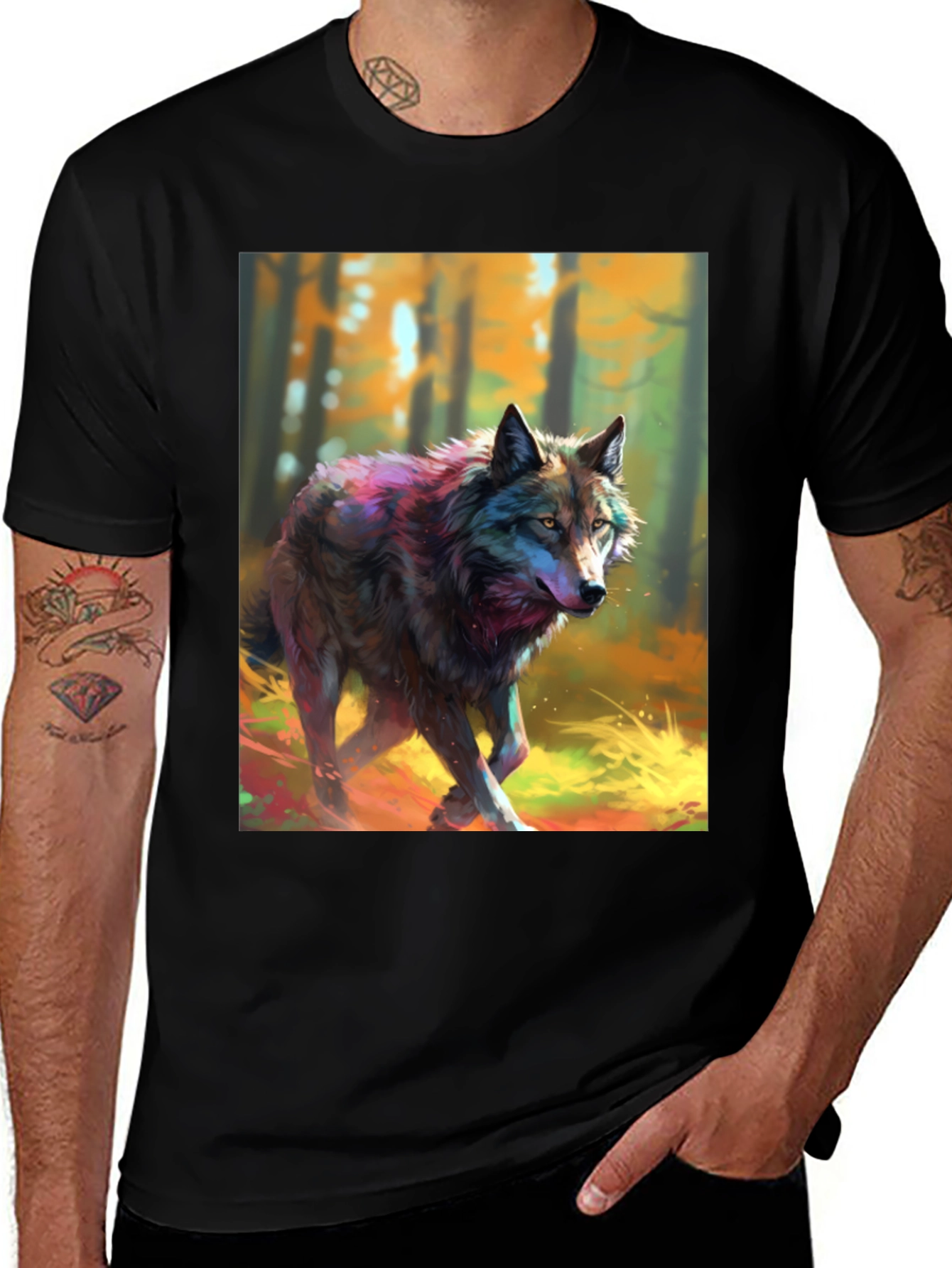 Variant 20 of Wolf Graphic Tee - Black Cotton Blend