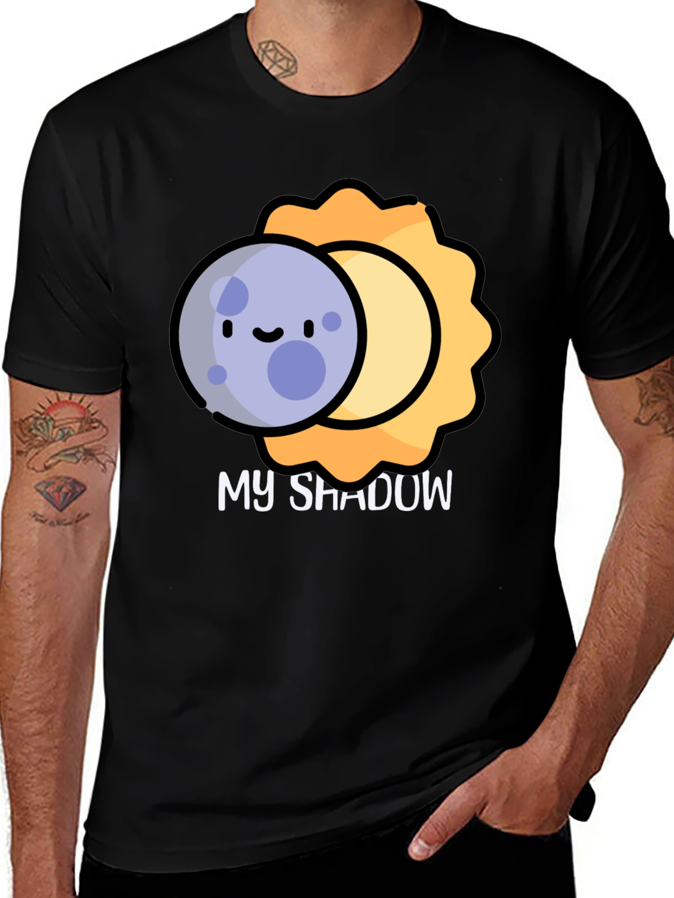 Cartoon Eclipse Graphic Black T-Shirt