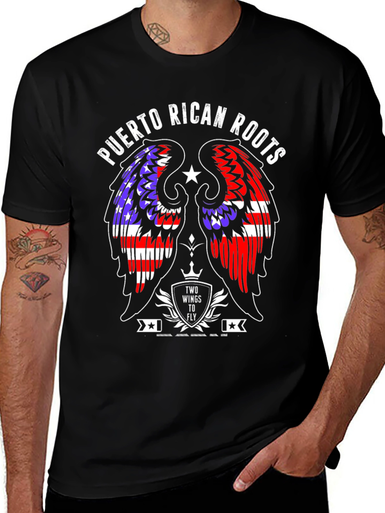 Puerto Rican Roots Wings T-Shirt - Black