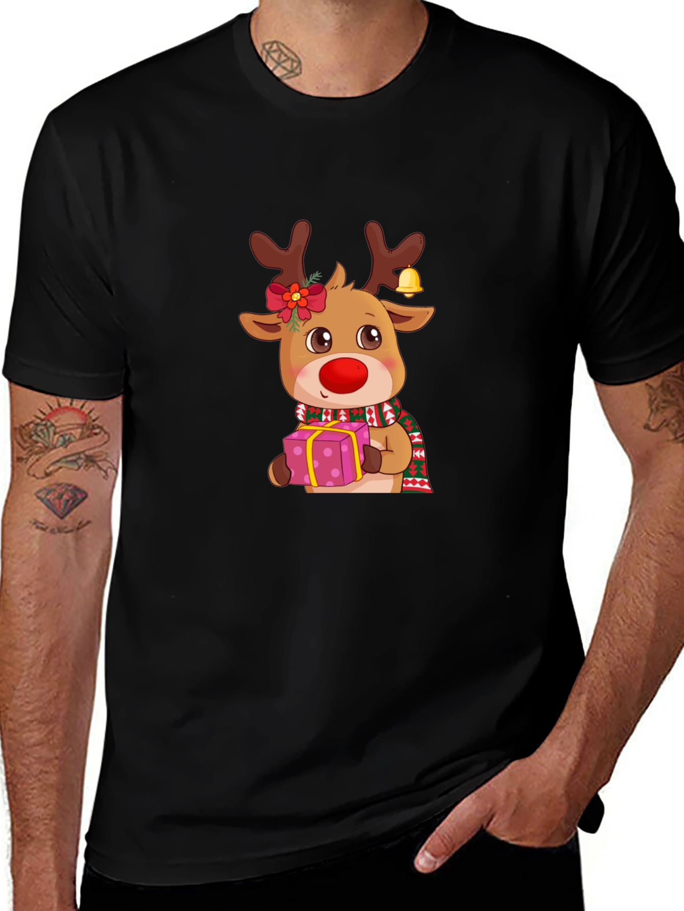 Black Christmas Reindeer Graphic Tee main image