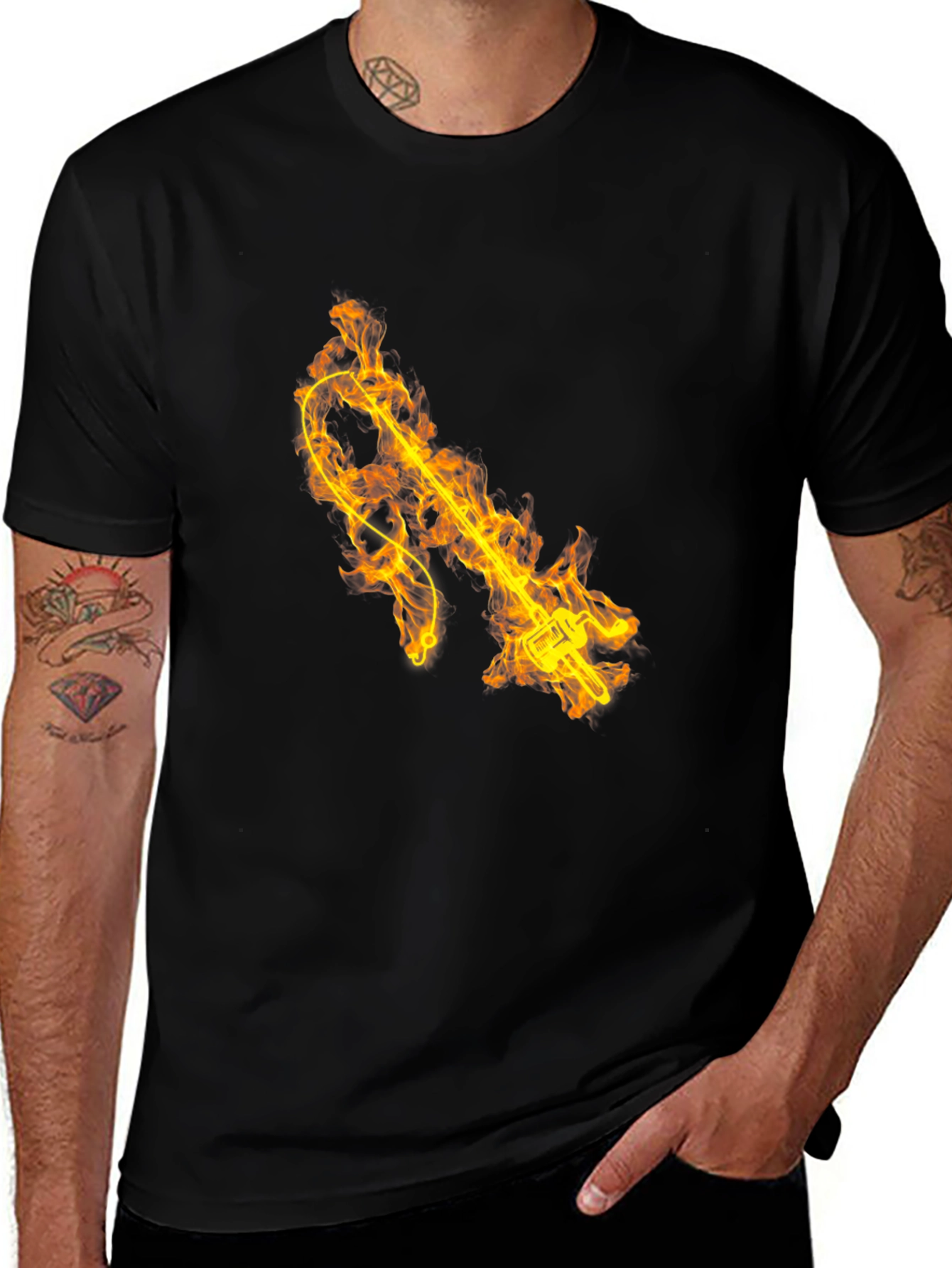 Variant 26 of Fiery Guitar Graphic T-Shirt - Black
