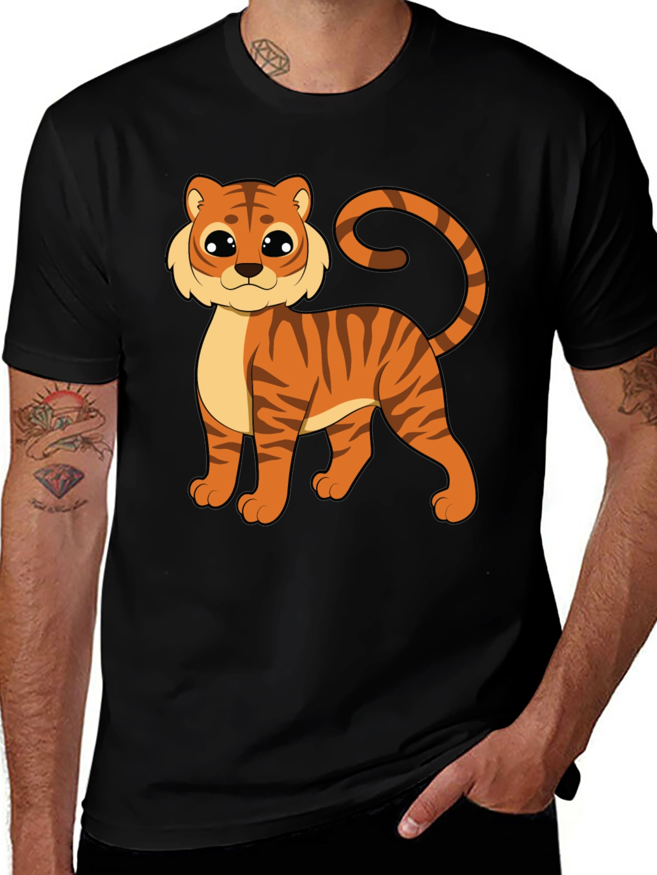 Variant 29 of Cute Cartoon Tiger Graphic Black T-Shirt