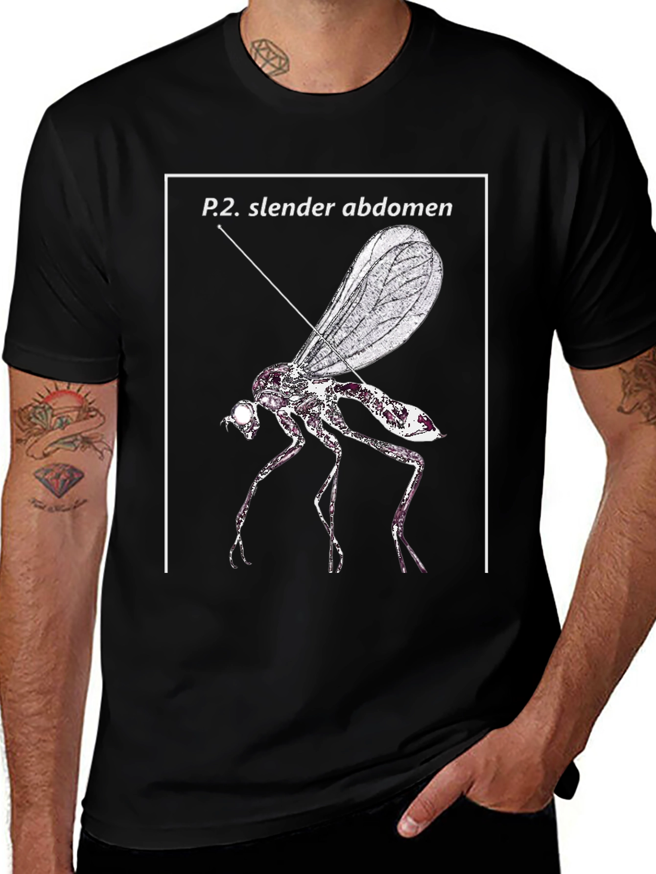 Variant 29 of Slender Abdomen Fly Graphic Black T-Shirt