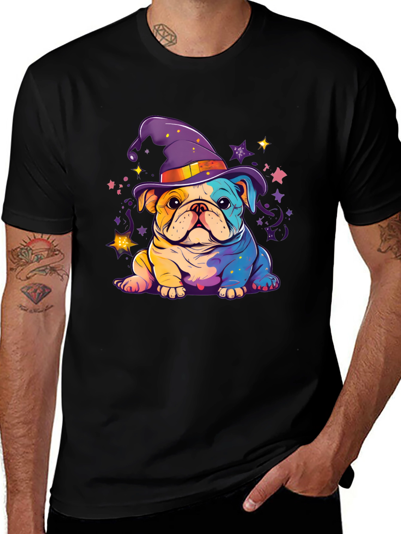 Black Bulldog Witch Hat T-Shirt main image