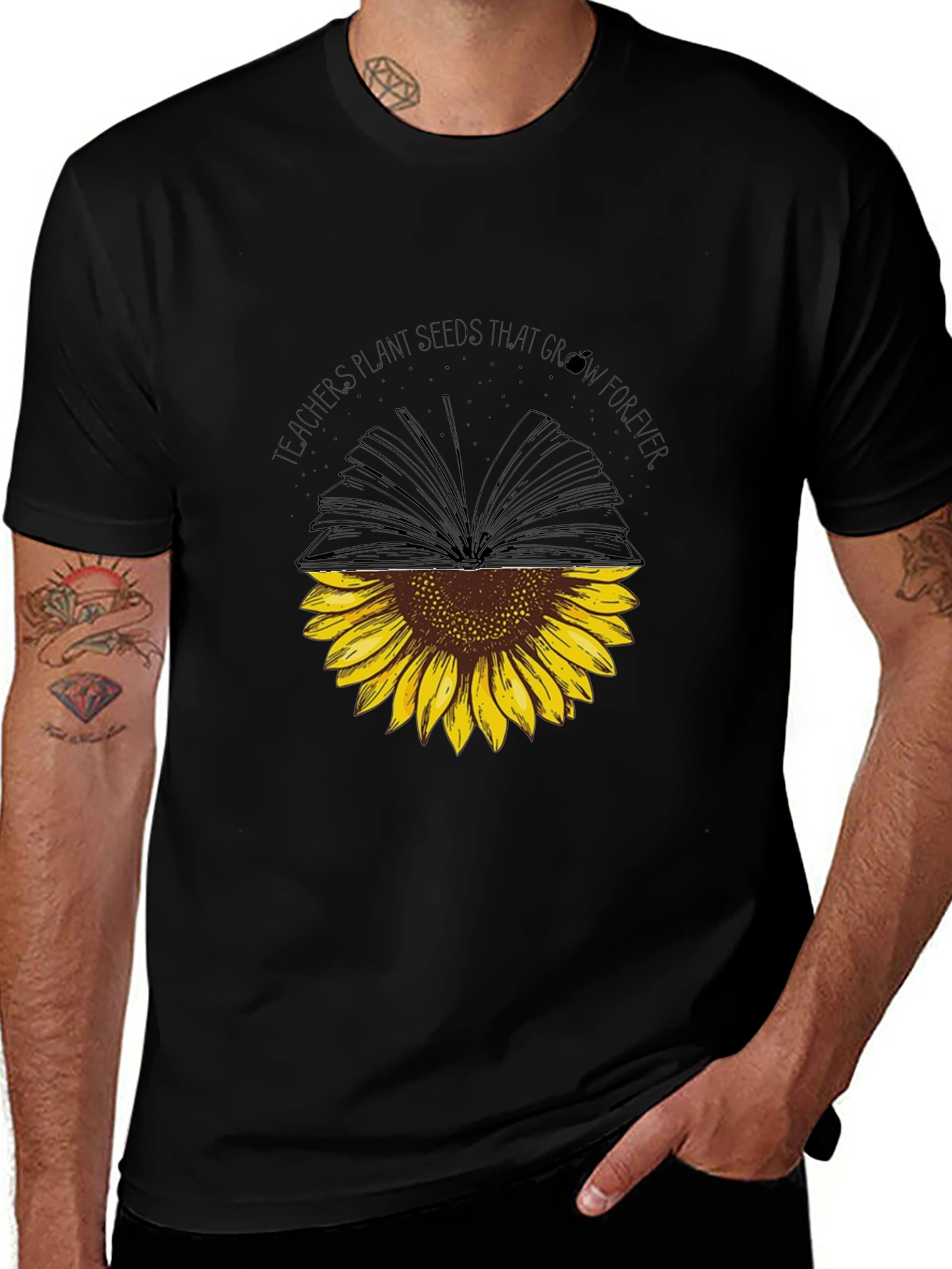 Variant 2 of Teacher's Plant Seeds Sunflower Book T-Shirt