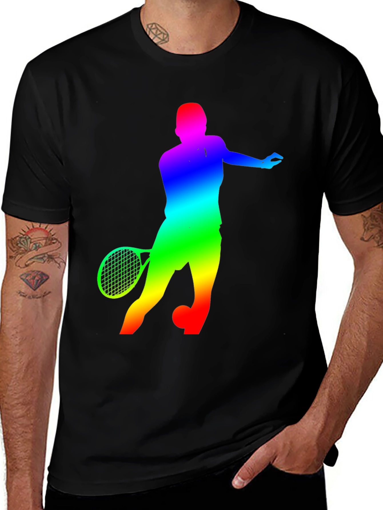 Variant 6 of Rainbow Tennis Player Graphic Tee - Stylish Activewear