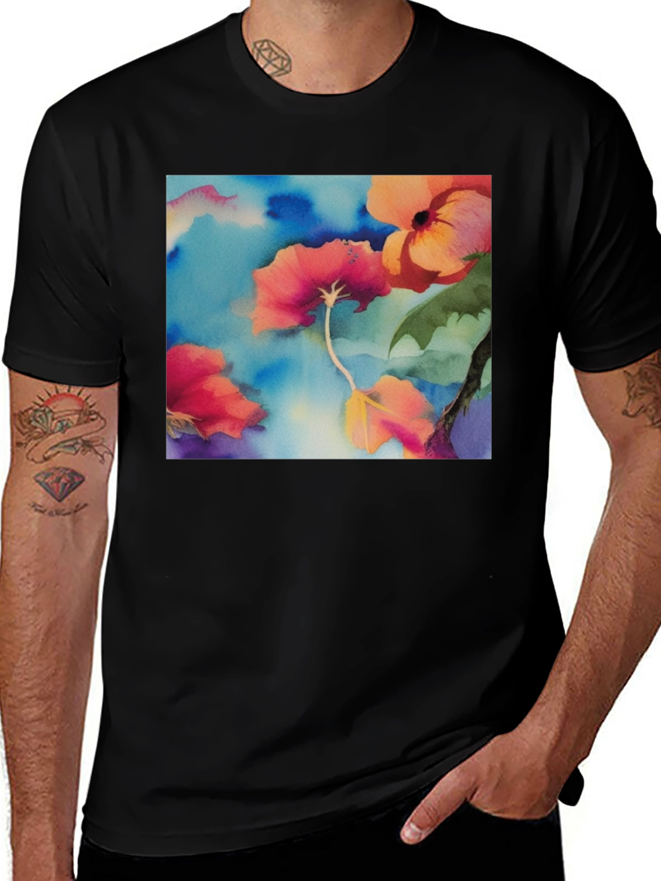 Variant 27 of Floral Watercolor T-Shirt - Artsy Style