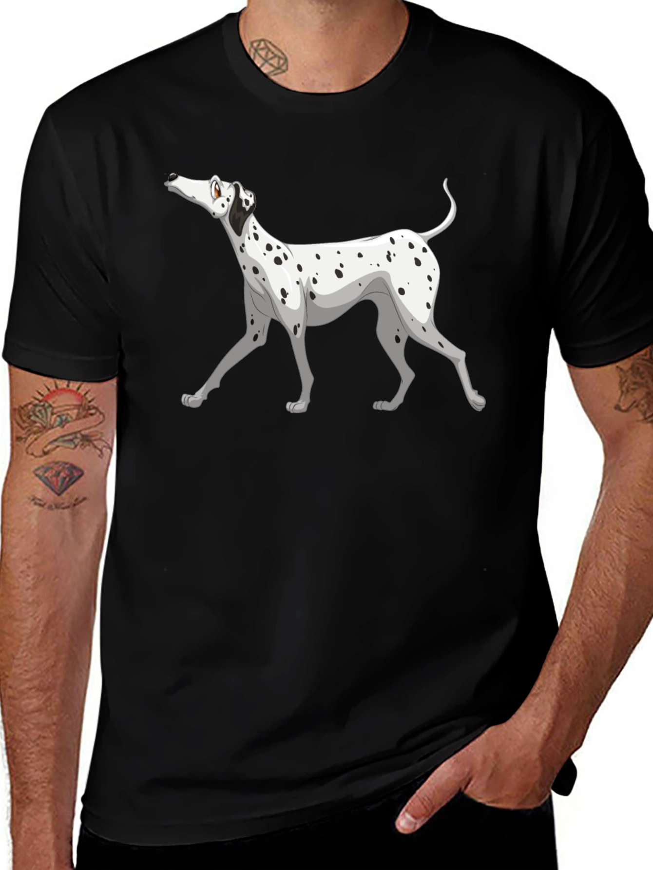 Dalmatian Dog Graphic Print Black T-Shirt