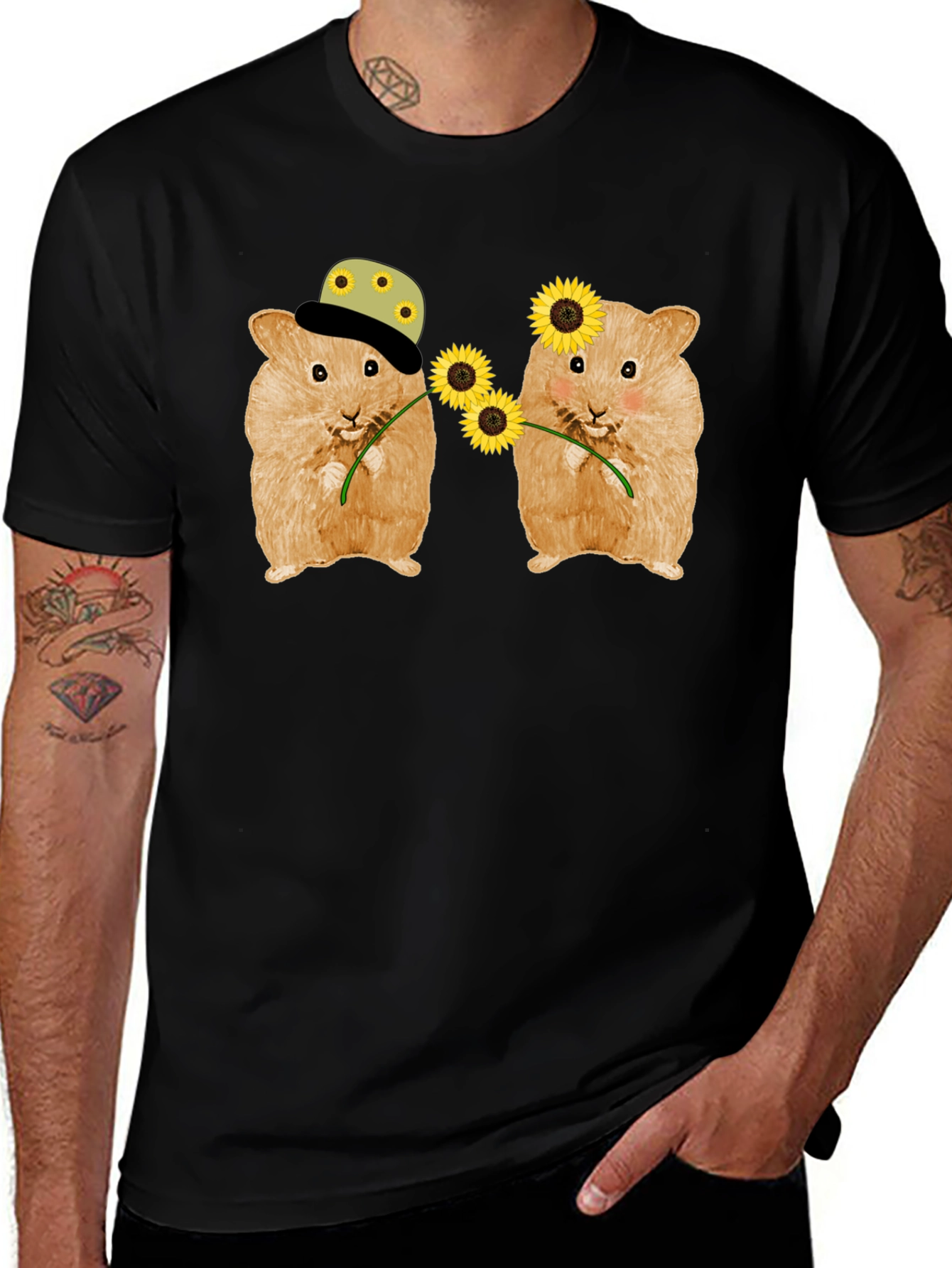 Hamster Sunflower Graphic T-Shirt - Cute Animal Tee