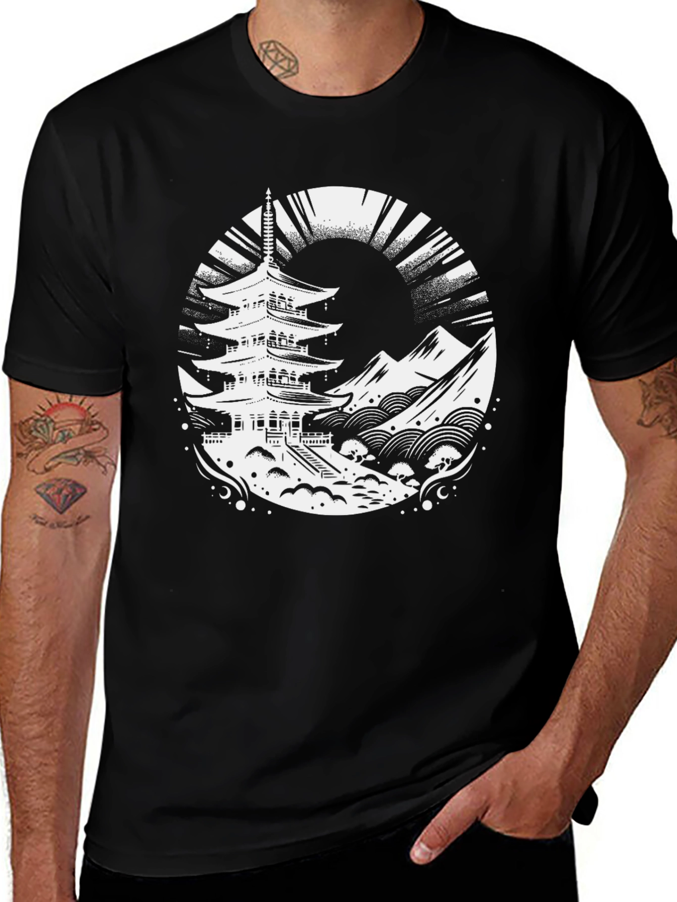 Variant 17 of Pagoda Graphic Tee - Men's Black T-Shirt