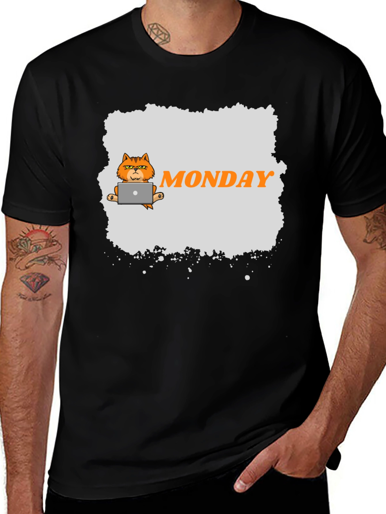 Variant 24 of Monday Cat Graphic T-Shirt - Men's Black Tee