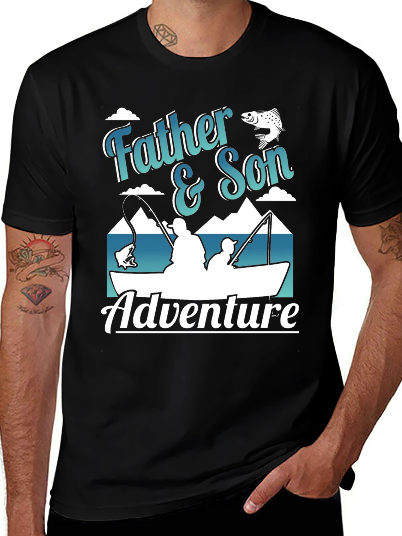 Black Father & Son Adventure Fishing T-Shirt main image