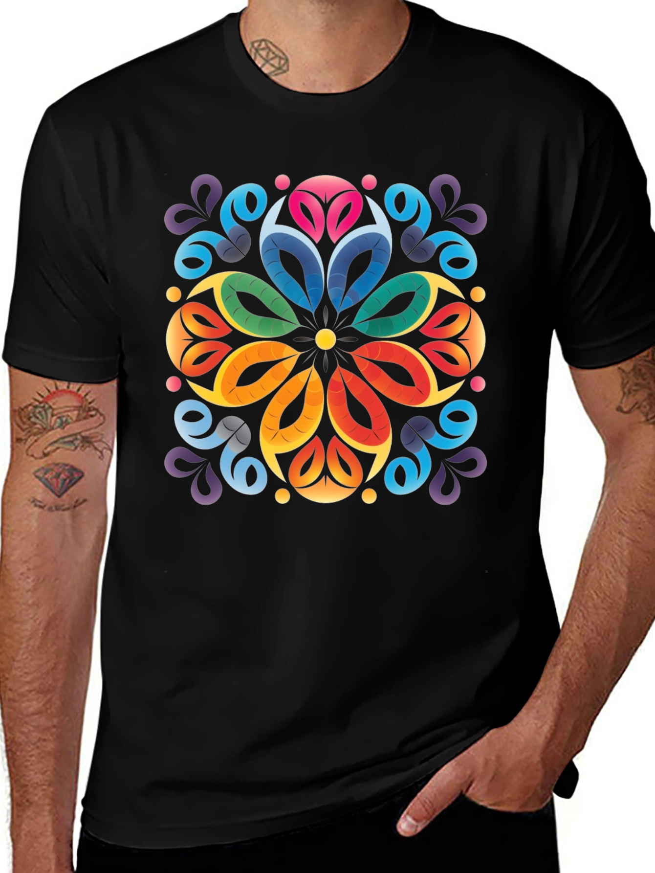 Variant 22 of Colorful Floral Mandala Black T-Shirt