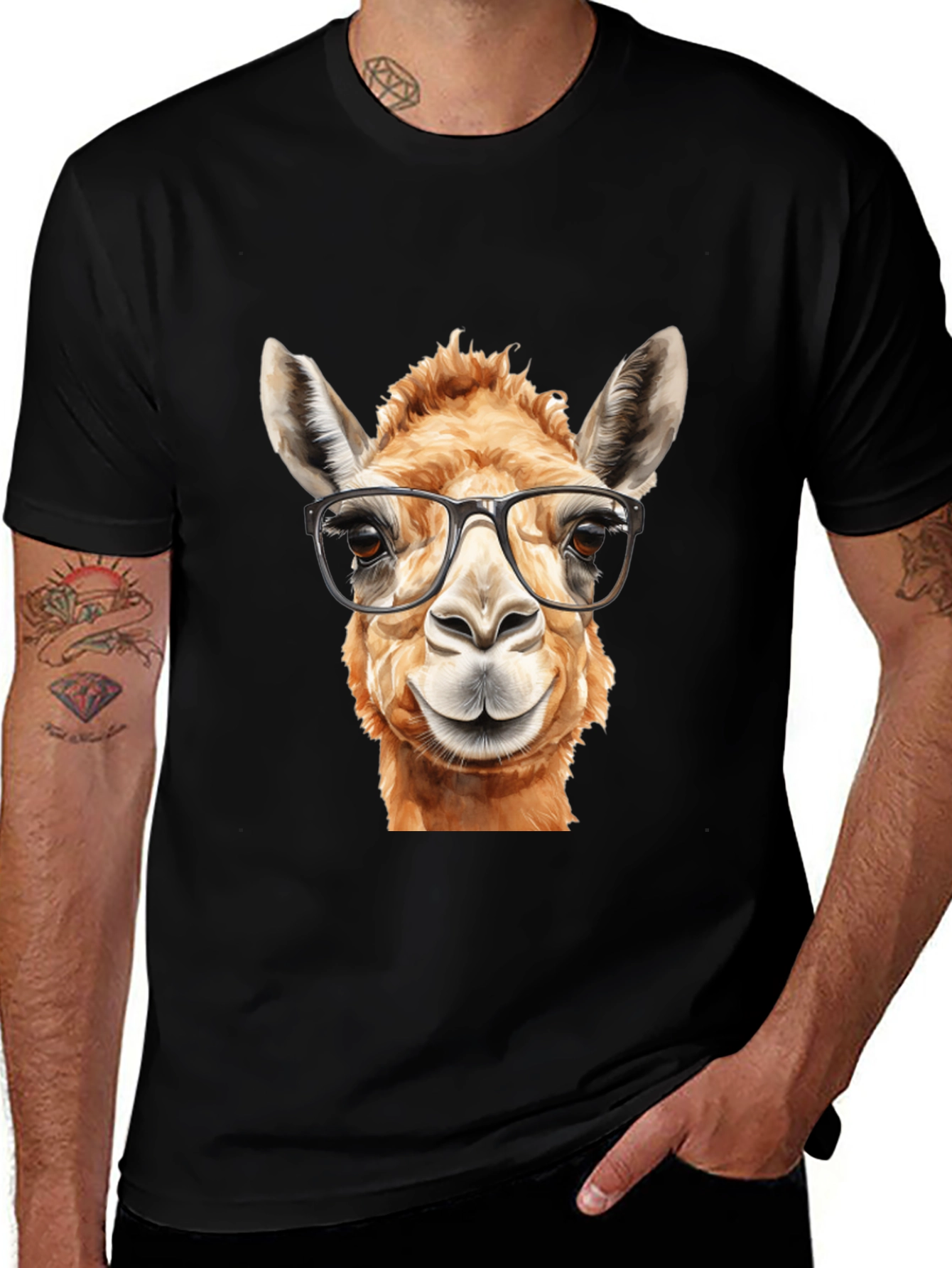 Variant 24 of Llama with Glasses Black T-Shirt