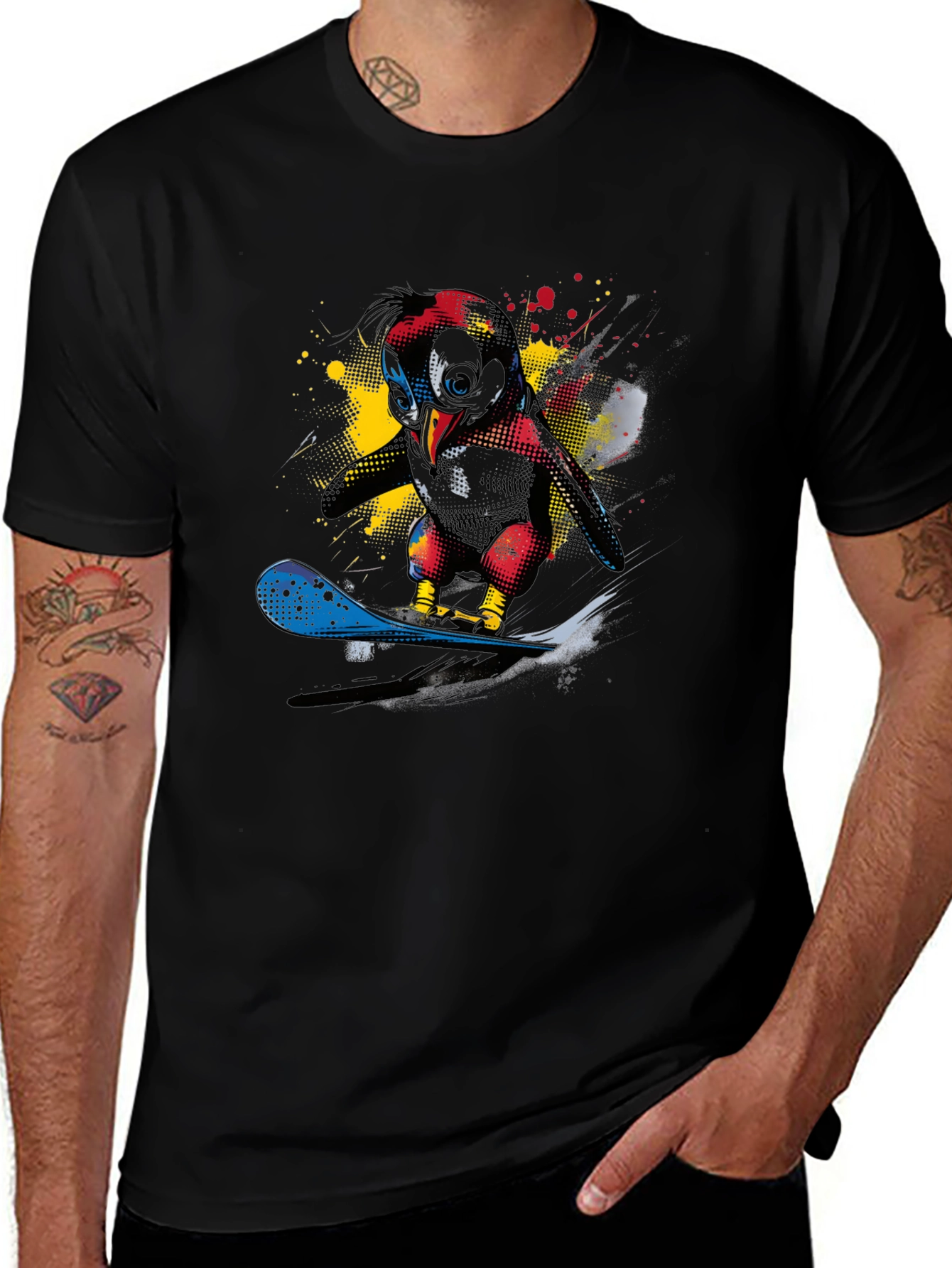 Variant 29 of Penguin Snowboarder Graphic Tee - Men's Black T-Shirt