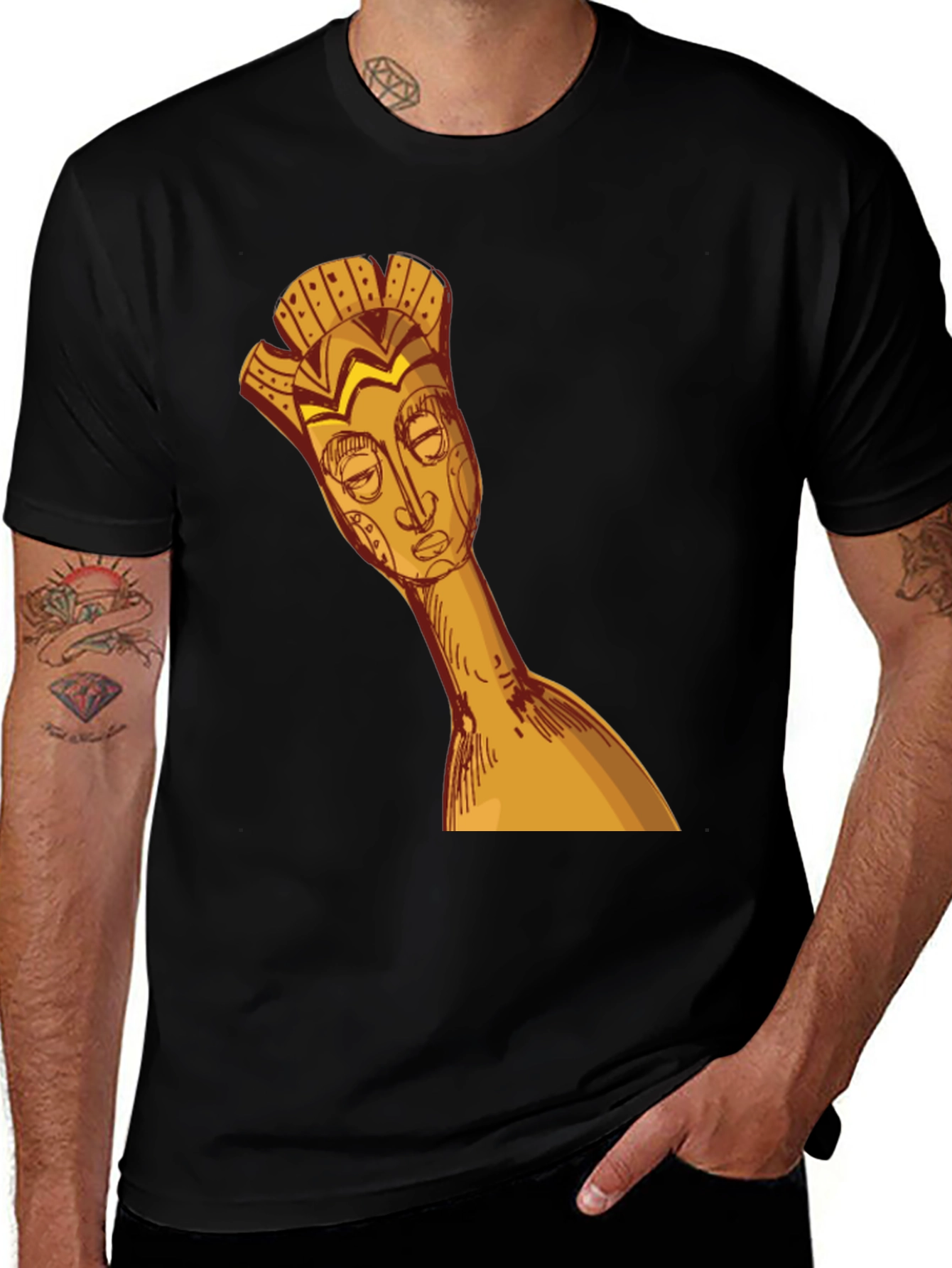 Variant 10 of Tribal Mask Graphic Tee - Black Cotton T-Shirt