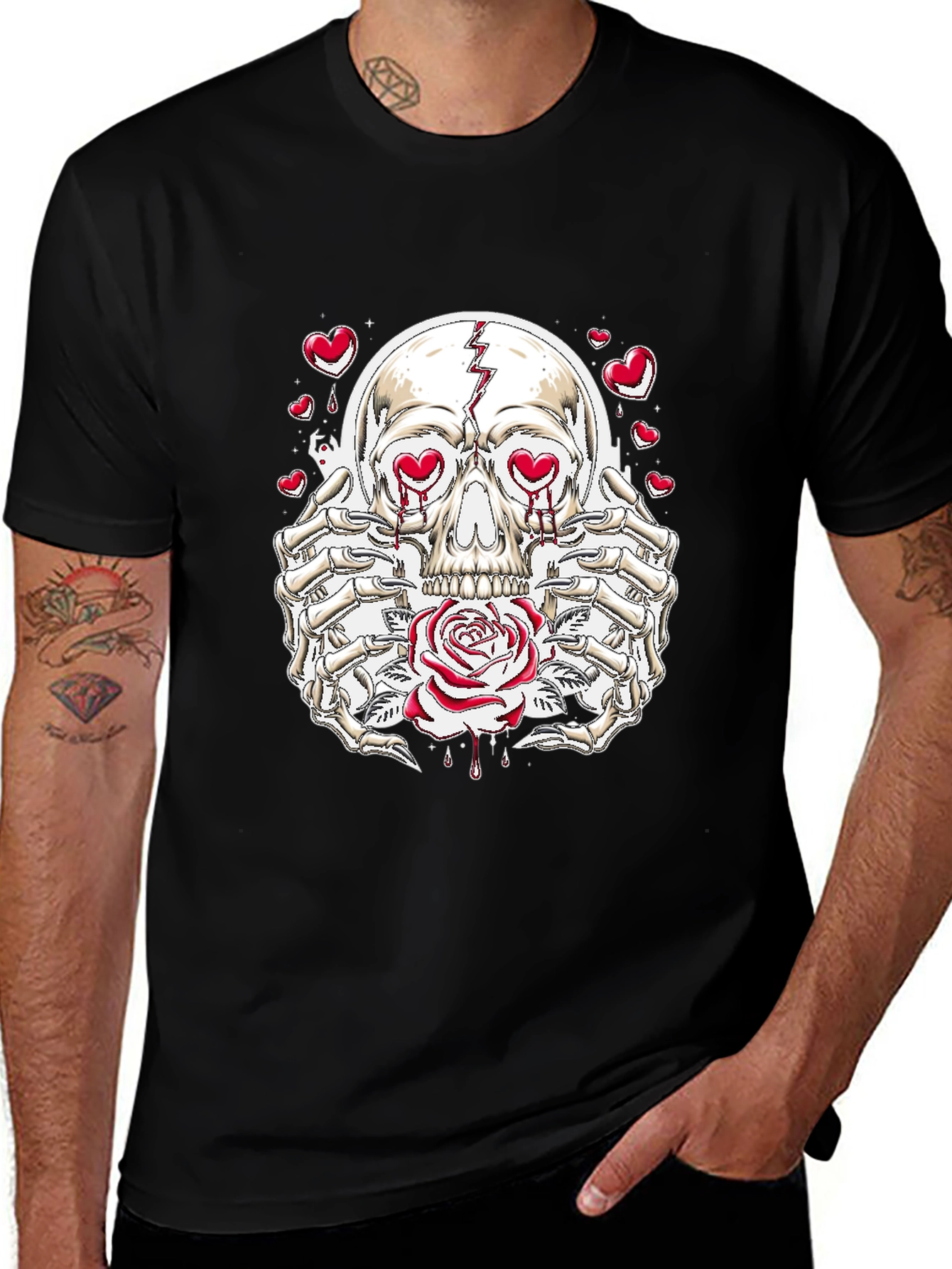 Skull and Rose Graphic Tee - Love Hurts T-Shirt