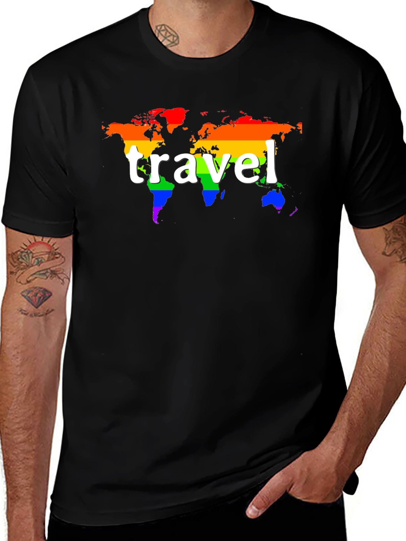 Rainbow World Map Travel T-Shirt