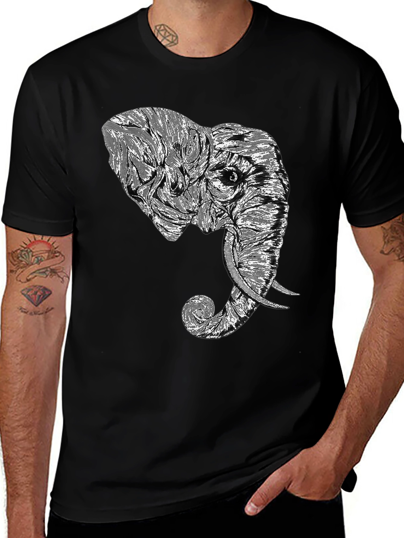 Elephant Graphic Tee - Stylish Men's Black T-Shirt